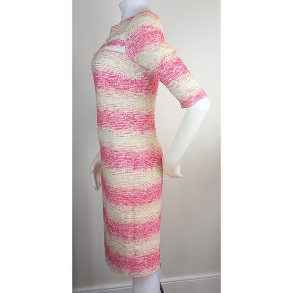 Teri Jon Rickie Freeman Sheath Dress Size 10 Pink Beige Textured Striped Coastal - Picture 5 of 11
